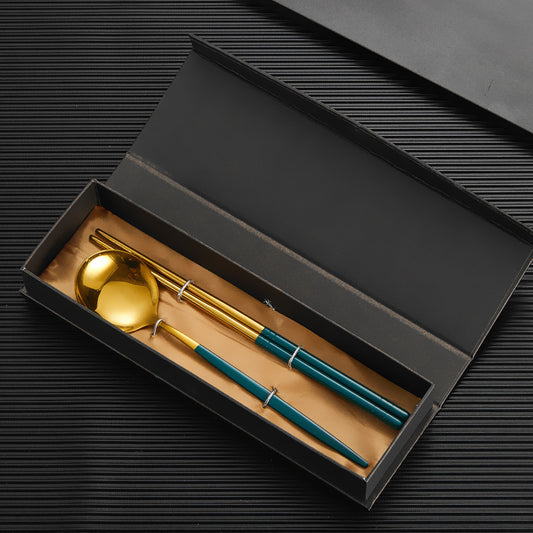 Two Or Four Pieces Of Chopsticks Spoon Stainless Steel Knife And Fork Spoon Set Titanium-plated Paint Portuguese Gift Box Stainless Steel Tableware Set
