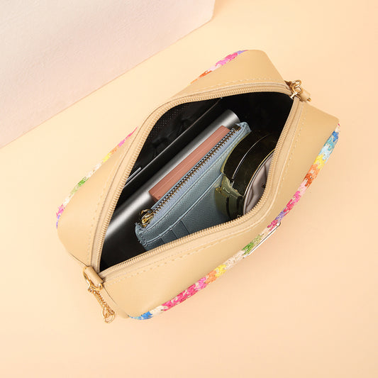 Color Straw Bag 2025girl Handbags Woven Camera Bag All-match Girl Messenger Bag Rainbow Bag