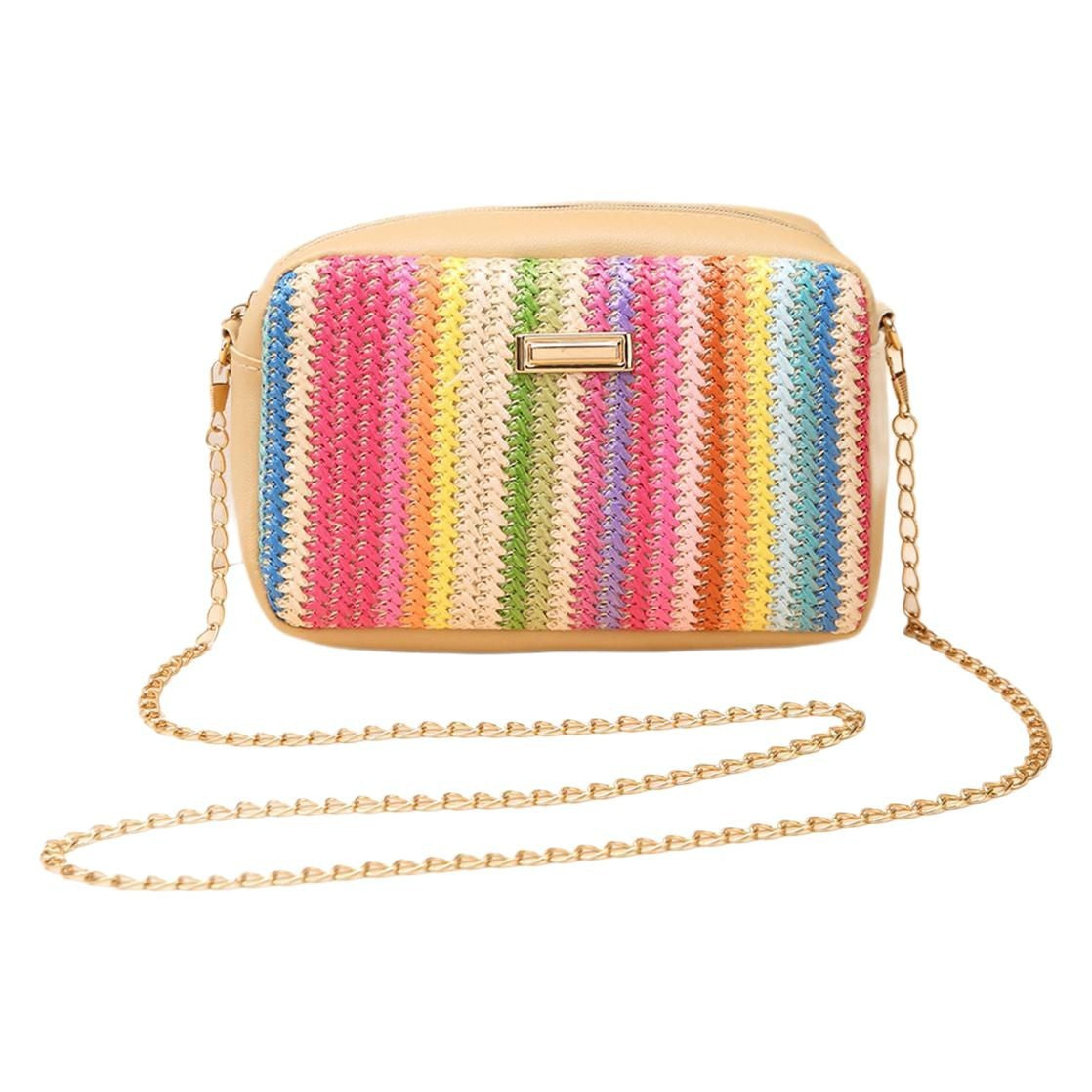 Color Straw Bag 2025girl Handbags Woven Camera Bag All-match Girl Messenger Bag Rainbow Bag