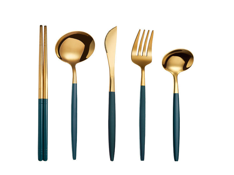 Two Or Four Pieces Of Chopsticks Spoon Stainless Steel Knife And Fork Spoon Set Titanium-plated Paint Portuguese Gift Box Stainless Steel Tableware Set