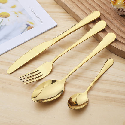 Cutlery Cross-Border Steak Knife, Fork And Spoon Titanium Pvd Plated Custom Stainless Steel Western Food Tableware Set Gift Engraved Logo