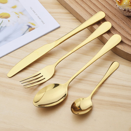 Cutlery Cross-Border Steak Knife, Fork And Spoon Titanium Pvd Plated Custom Stainless Steel Western Food Tableware Set Gift Engraved Logo