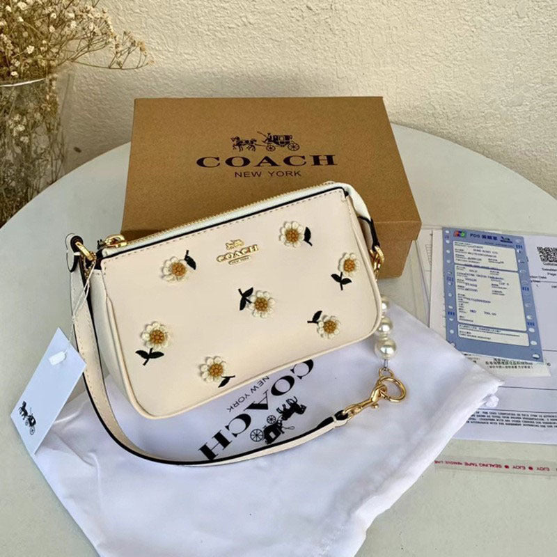 Coco Pearl Chain Mahjong Bag Retro Full Print Old Flower Underarm Bag Portable Women's Bag Fashionable Shoulder Crossbody Bag