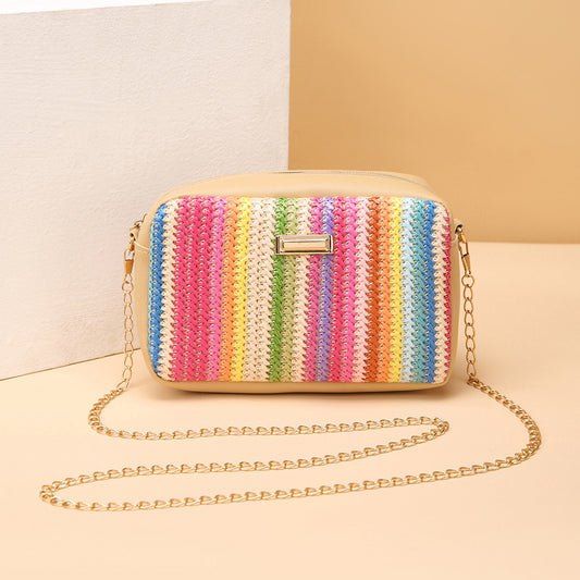 Color Straw Bag 2025girl Handbags Woven Camera Bag All-match Girl Messenger Bag Rainbow Bag